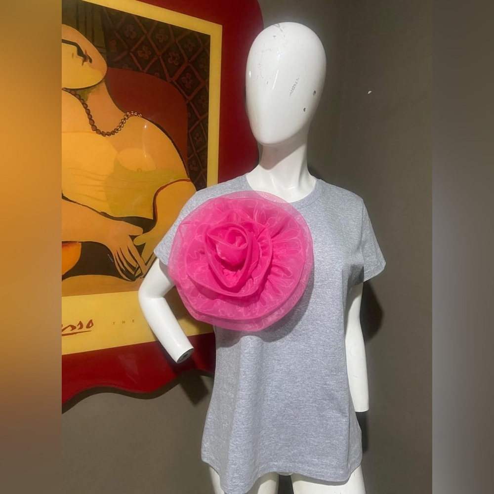 Pink 3D Floral Accent T-Shirt